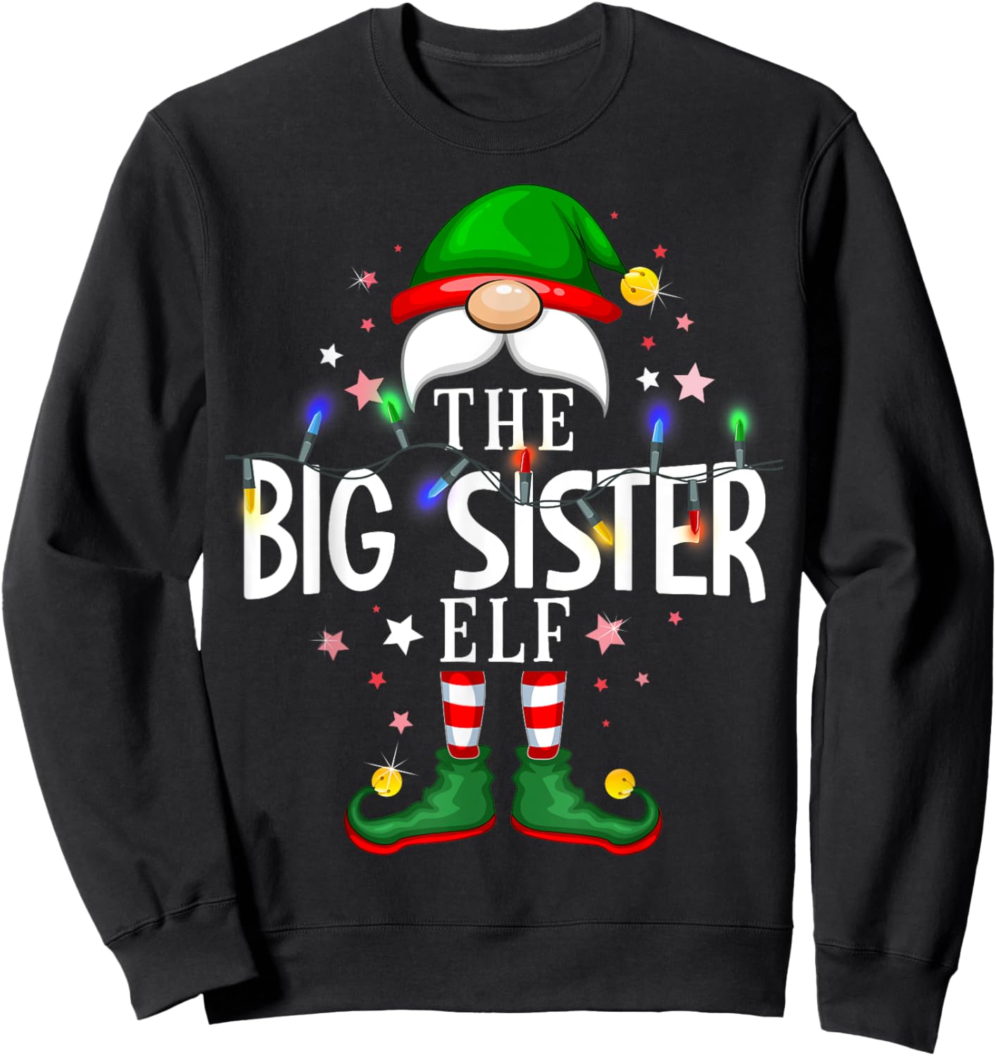 The Big Sister Elf Christmas Family Pajama Party Sweatshirt - Sweatshirt | Black