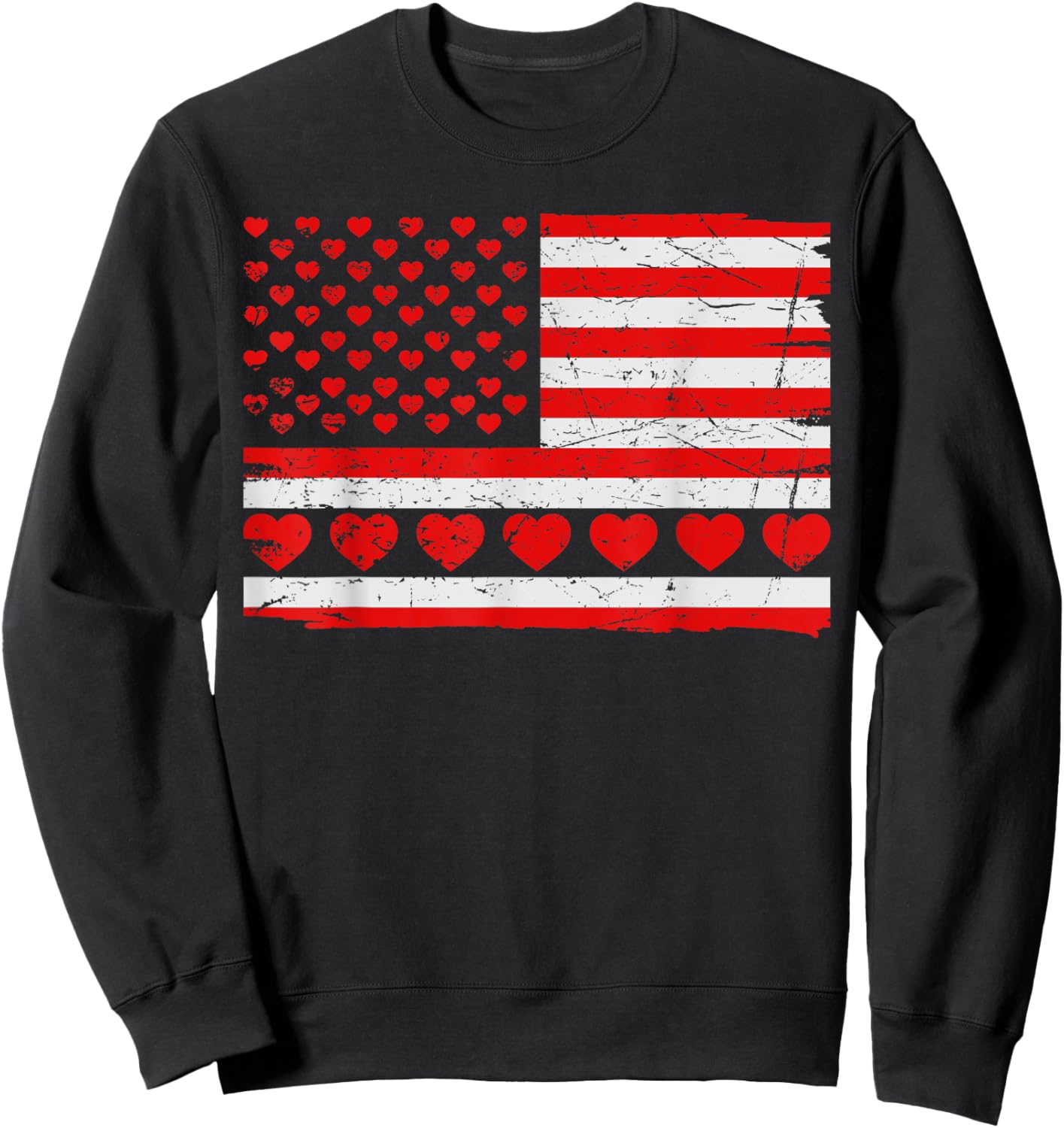 Patriotic US American Flag Hearts Valentines Day Sweatshirt - Sweatshirt | Black