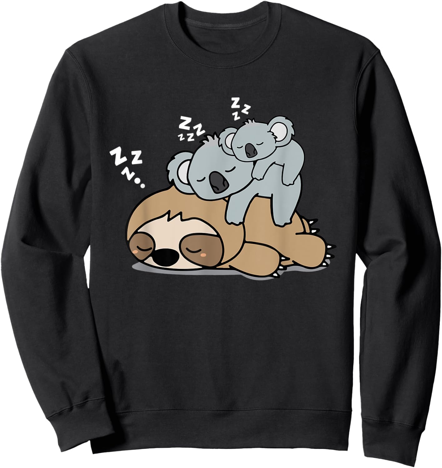 Cute Sleeping Lazy Sloth With Baby Koala Mama Bear Nap Sweatshirt - Sweatshirt | Black