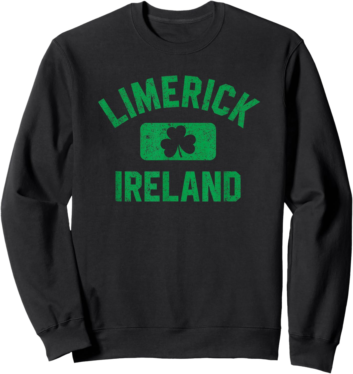 Limerick Ireland Gym Style Distressed Green Print Sweatshirt - Sweatshirt | Black