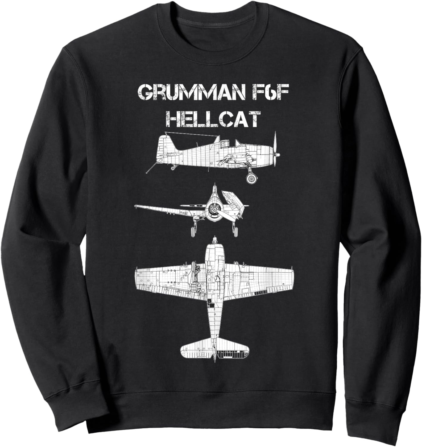 Grumman F6F Hellcat WW2 Navy Airplane Blueprint Sweatshirt - Sweatshirt | Black