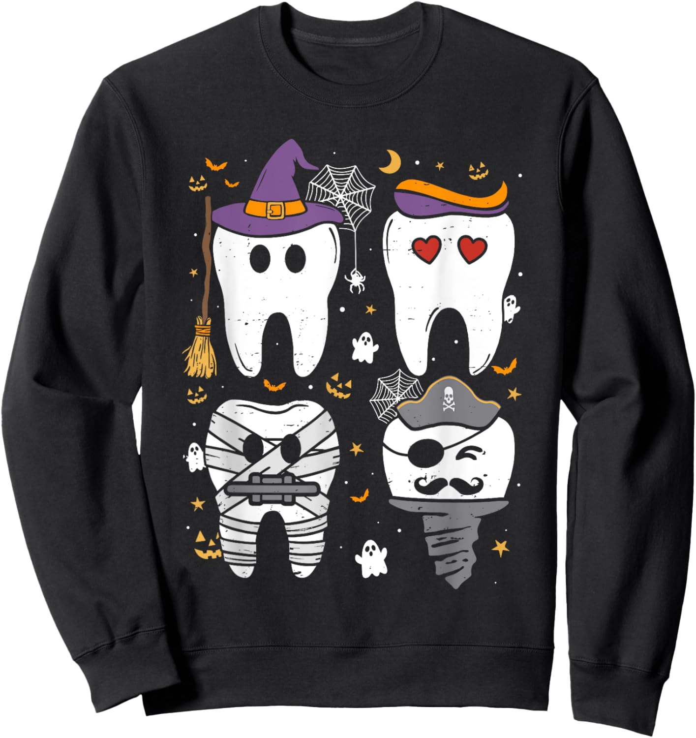 Dentist Witch Teeth Dental Crew Halloween Costume Men Women Sweatshirt - Sweatshirt | Black