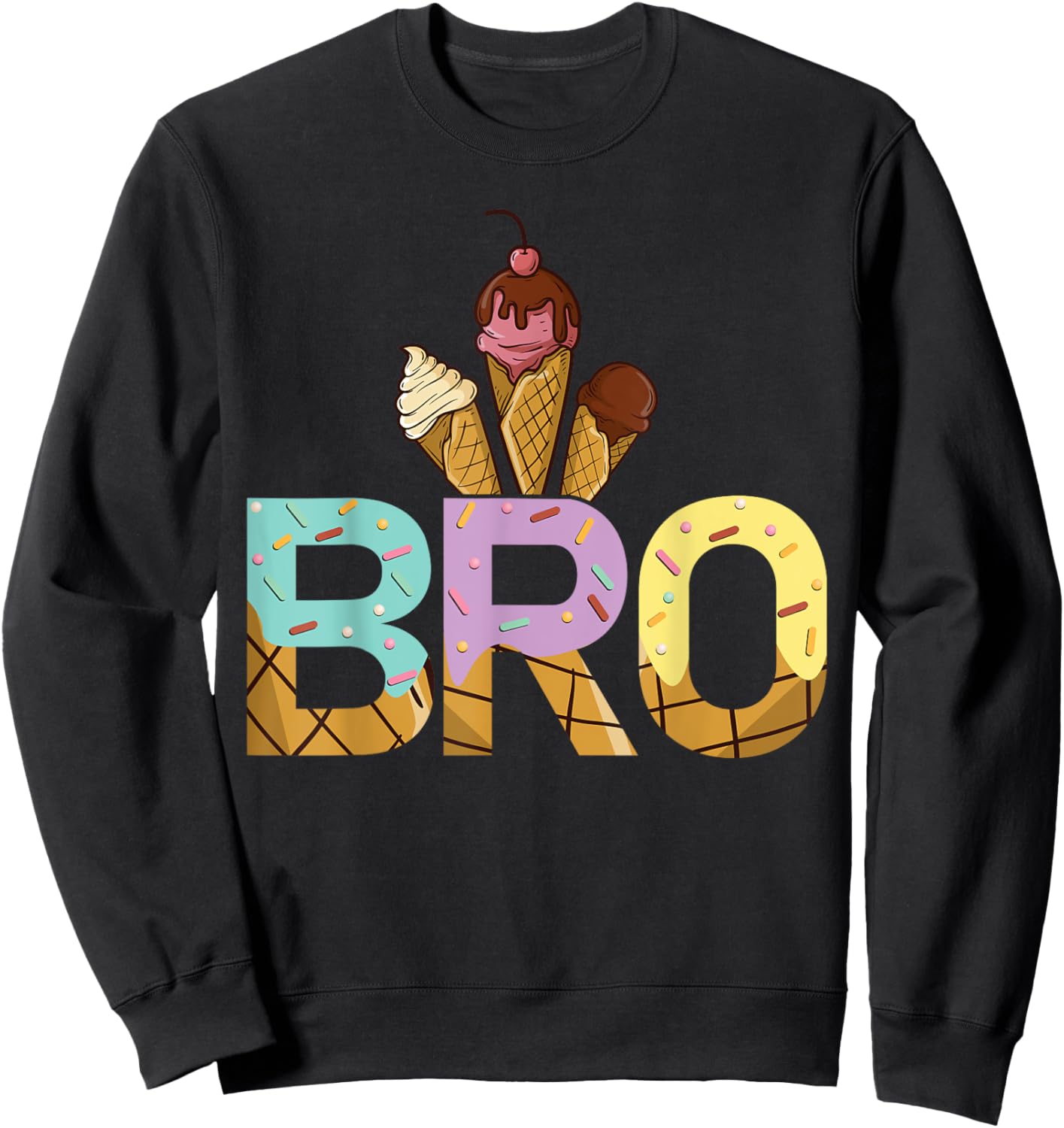 Brother Of The Sweet One Ice Cream 1st First Birthday Family Sweatshirt - Sweatshirt | Black