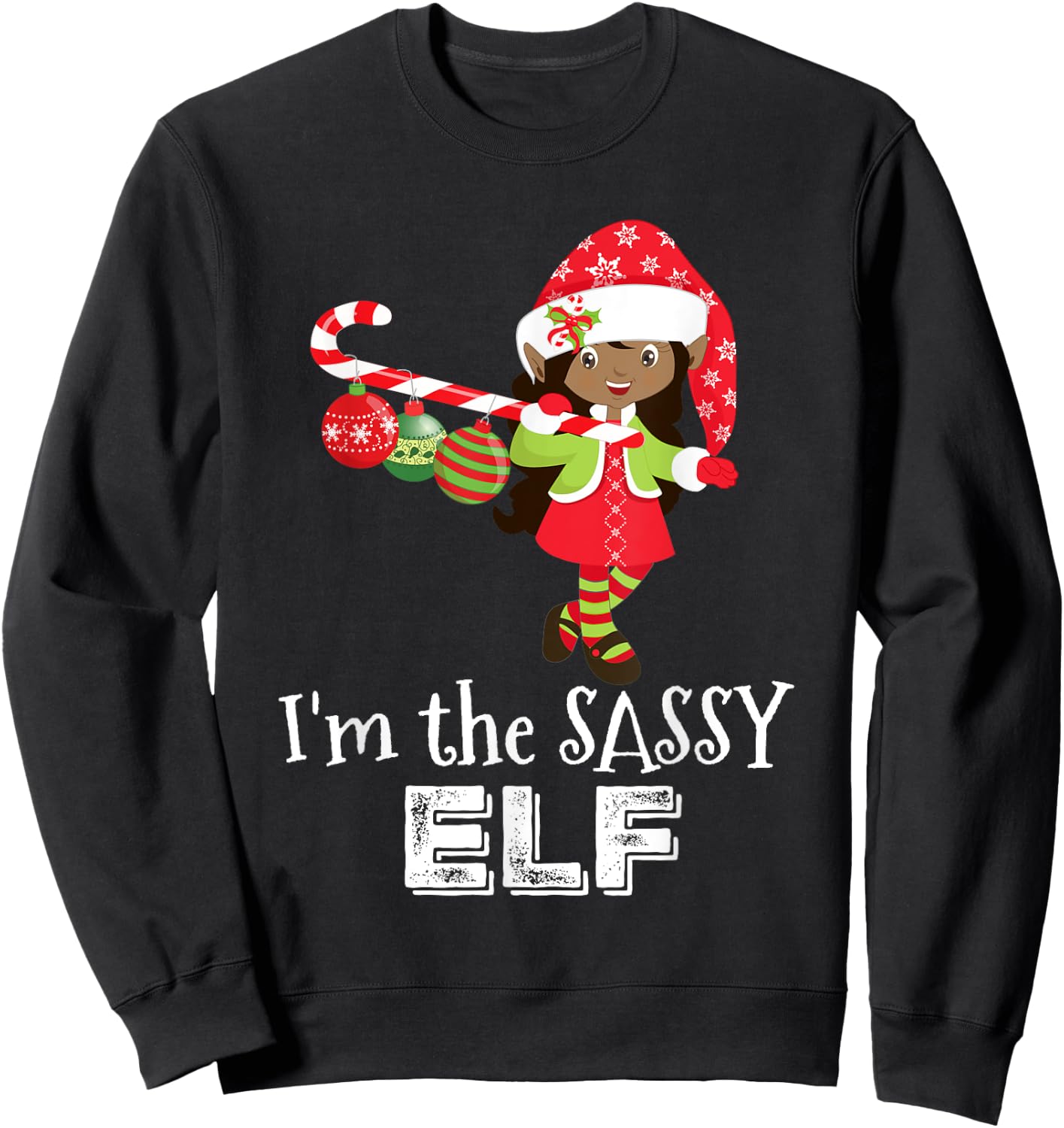 I'm the Sassy Elf African American Girls Christmas 5 Sweatshirt - Sweatshirt | Black