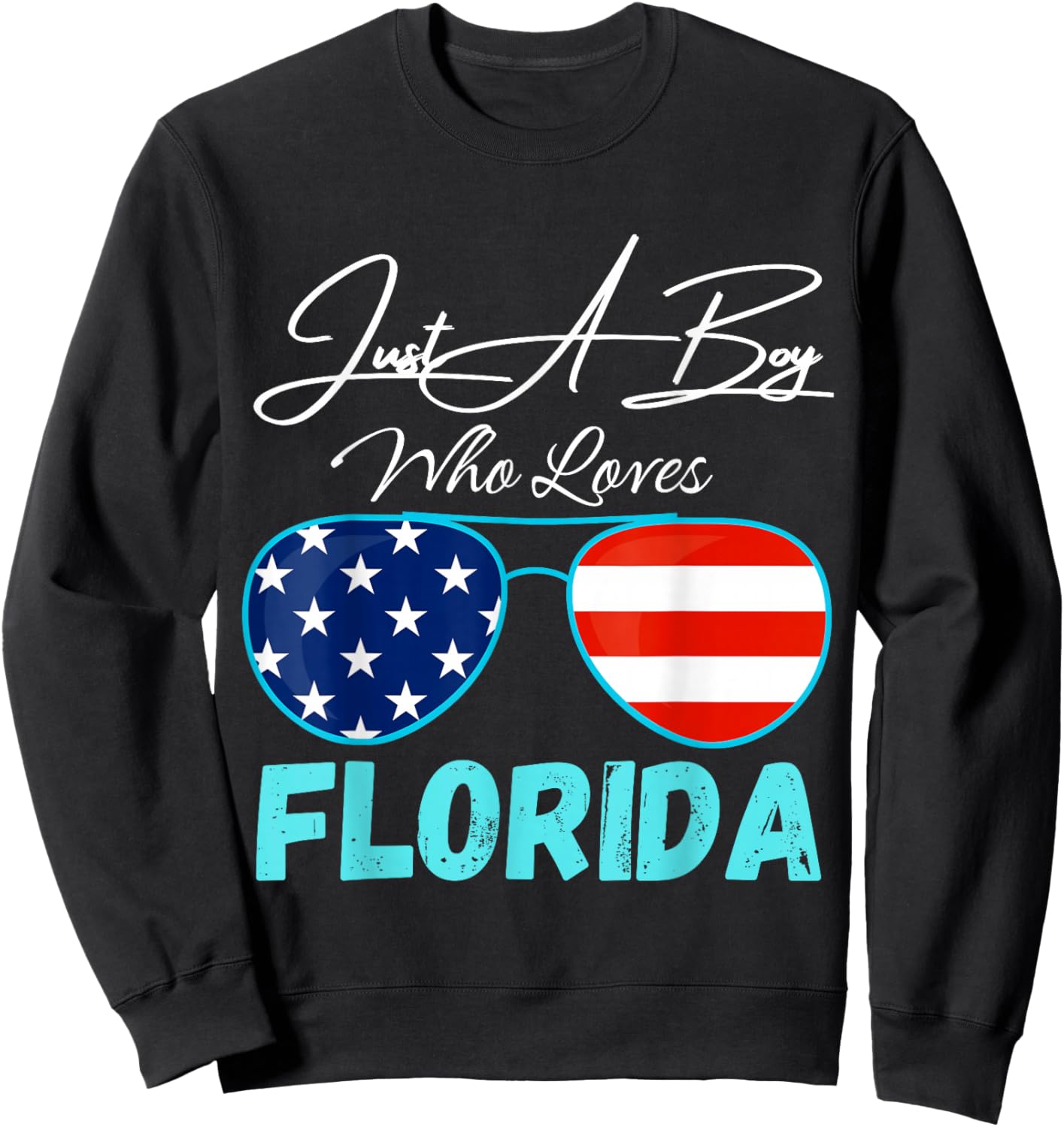 Florida Just A Boy Who Loves Florida Sunglasses USA Flag Sweatshirt - Sweatshirt | Black