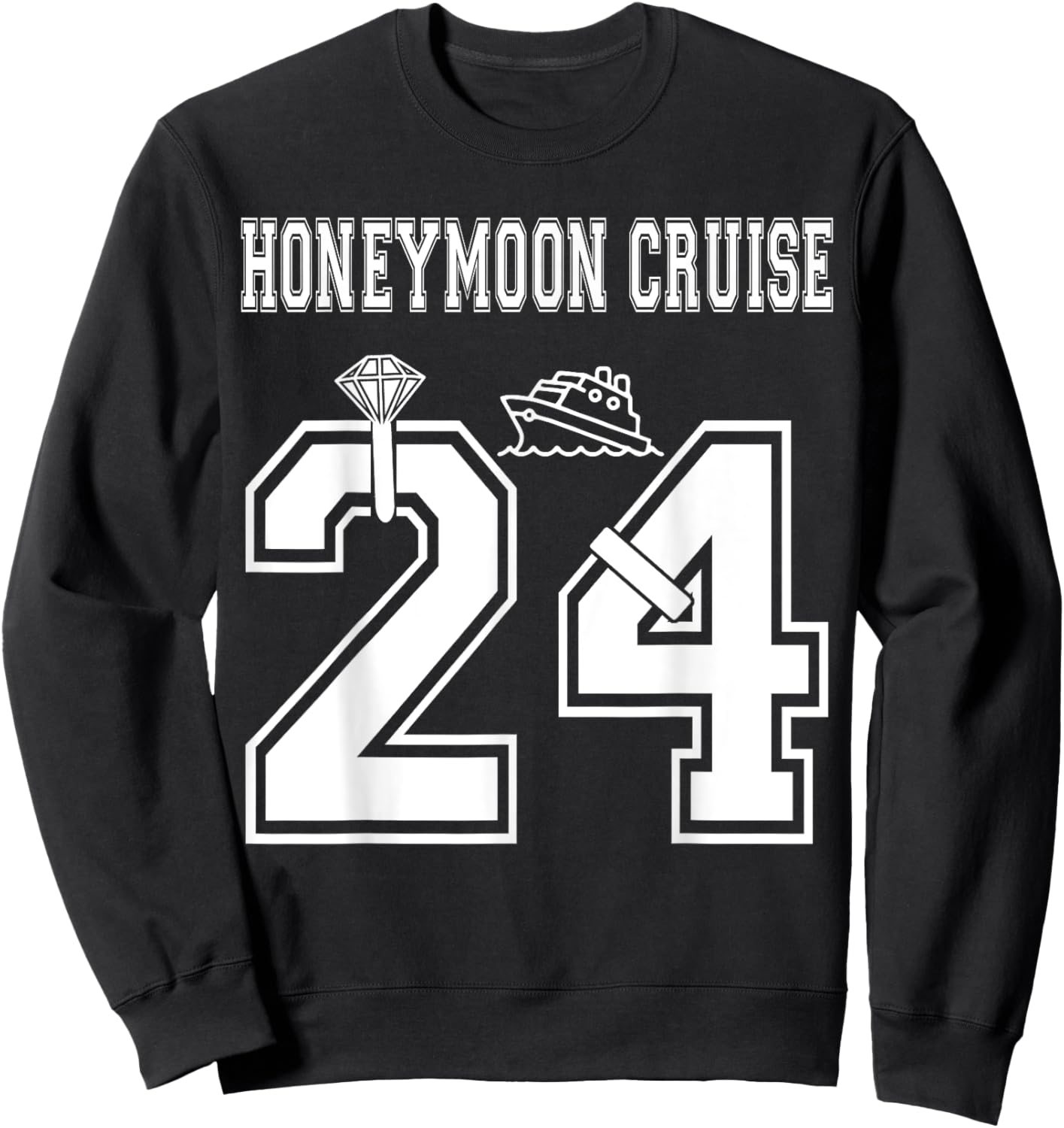 2024 Just Married Honeymoon Cruise Newlyweds Wife Husband Sweatshirt - Sweatshirt | Black