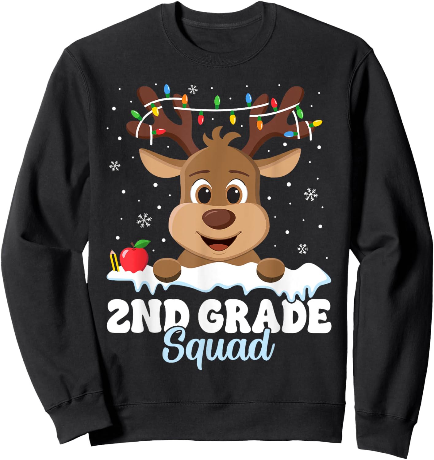 2nd Grade Teacher Christmas Second Grade Squad Reindeer Xmas Women Kids Sweatshirt - Sweatshirt | Black