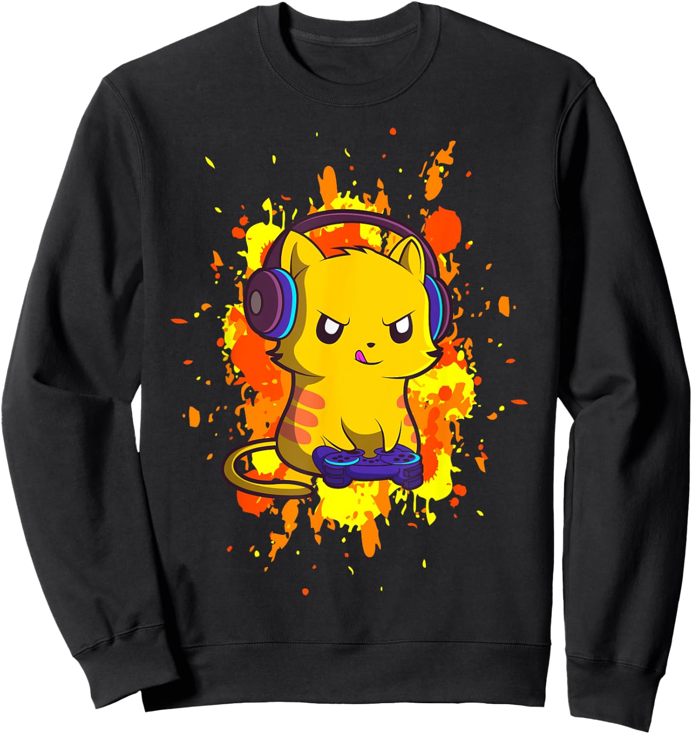 Gaming Cat - Cyber Gamer PC Nerdy Kitty Kitten Headphones Sweatshirt - Sweatshirt | Black