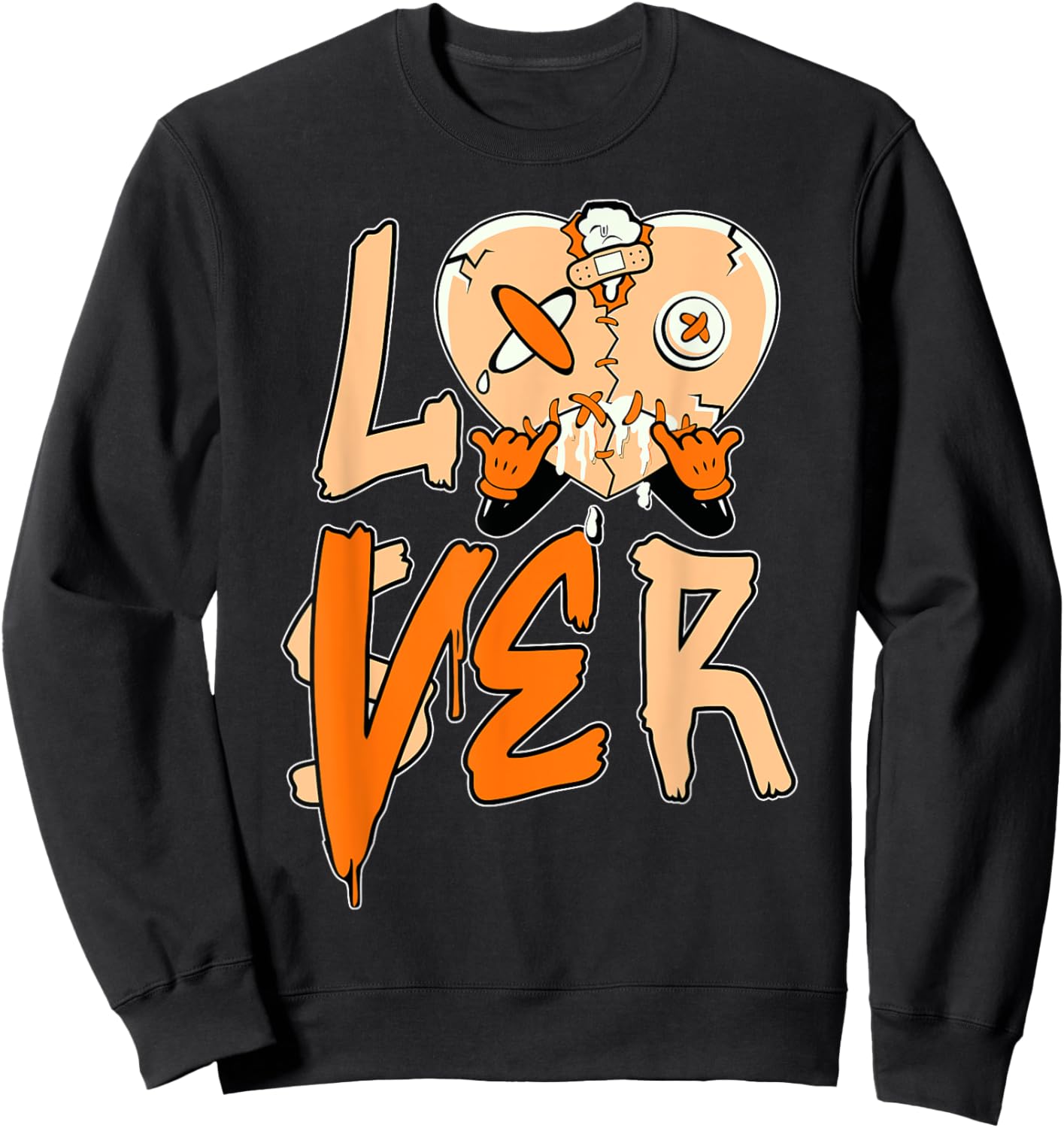 Orange Loser Lover Pink Drip Heart Matching Men Women Sweatshirt - Sweatshirt | Black
