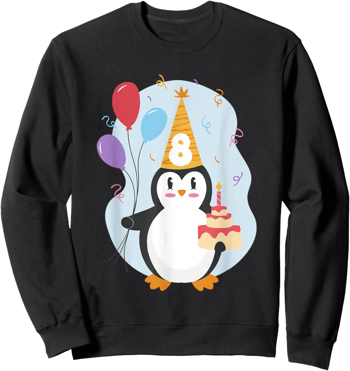 Pinguin Luftballon und Torte Kinder Geburtstag 8 Jahre Kind Sweatshirt - Sweatshirt | Black