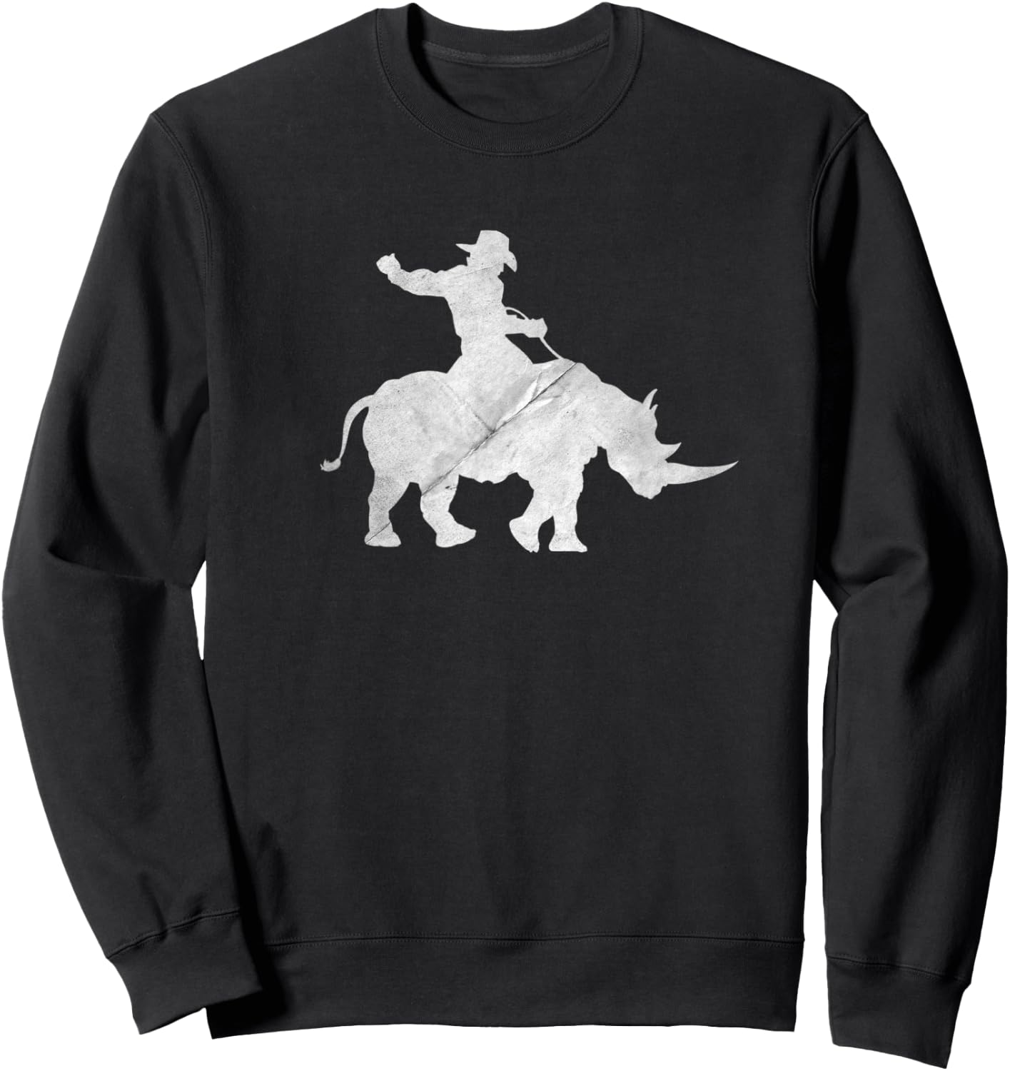 Cowboy Riding a Rhinoceros Rino Distressed Sweatshirt - Sweatshirt | Black