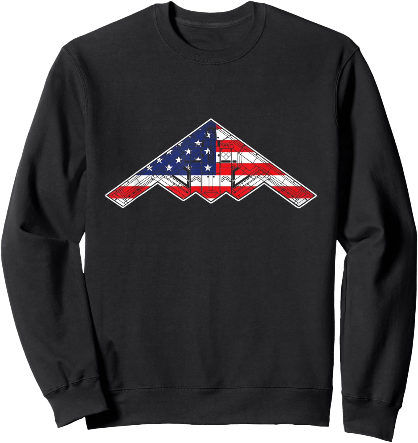 B-2 Bomber Stealth Aircraft Schematic American Flag B2 Sweatshirt - Sweatshirt | Black