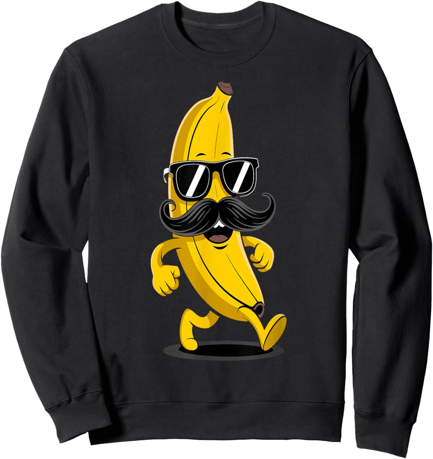 Banana Mustache Sunglasses Face Funny Fruit Cool Banana Sweatshirt - Sweatshirt | Black