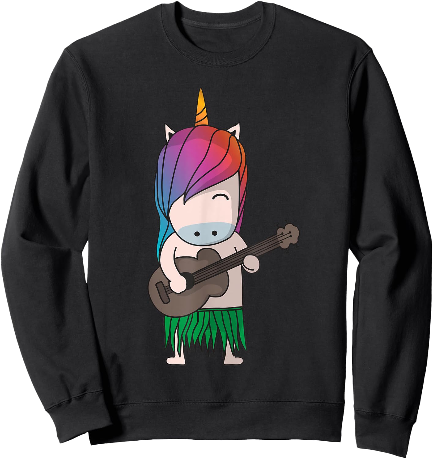 Unicorn Ukulele Luau Cute Funny Hawaii Music Sweatshirt - Sweatshirt | Black