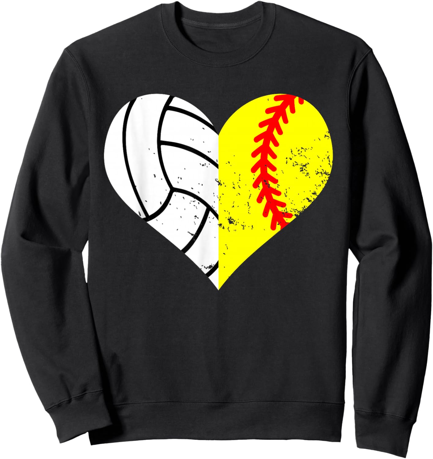 Softball Volleyball Heart Funny Softball Volleyball Mom Sweatshirt - Sweatshirt | Black