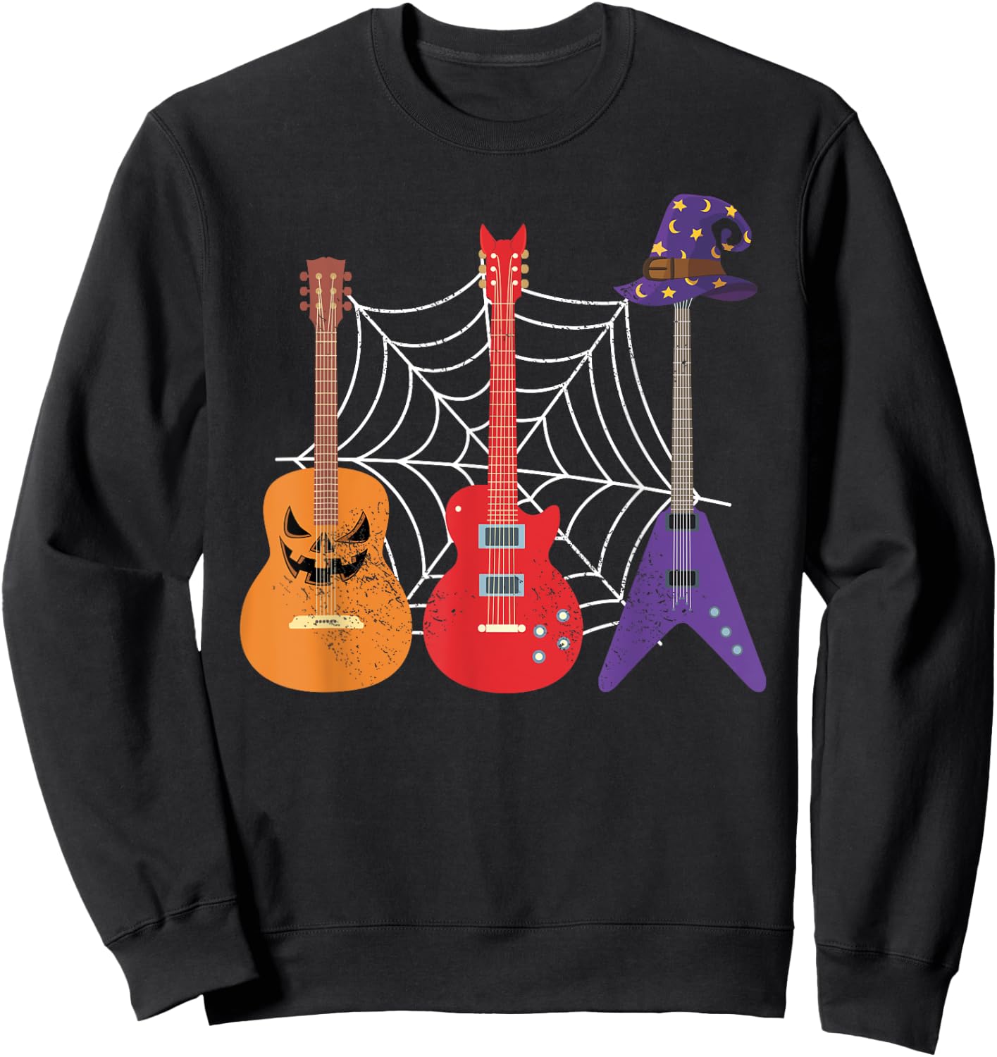 Trick Or Treat Music Guitar Guitarist Gift Spooky Halloween Sweatshirt - Sweatshirt | Black