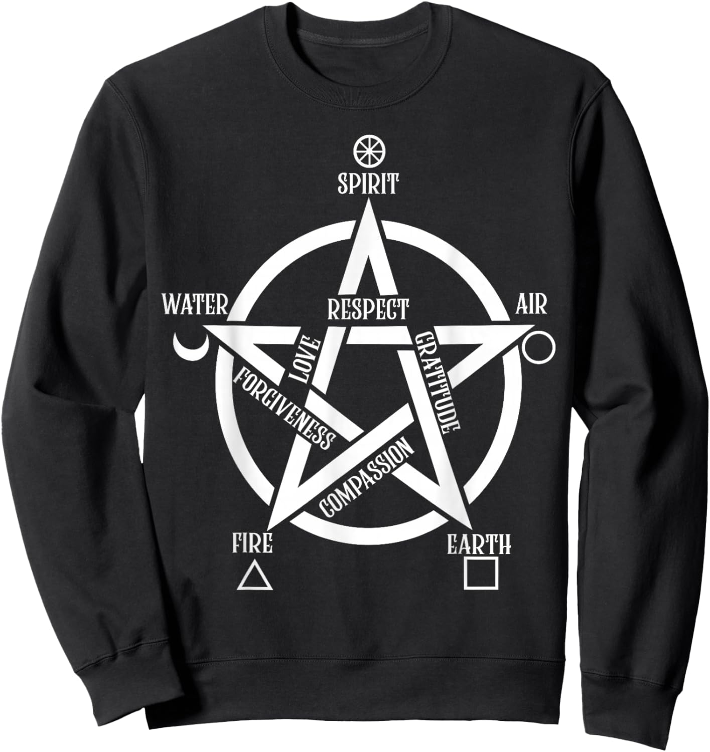 Spirit Water Fire Earth Air - Elemental Pentacle Witch Sweatshirt - Sweatshirt | Black