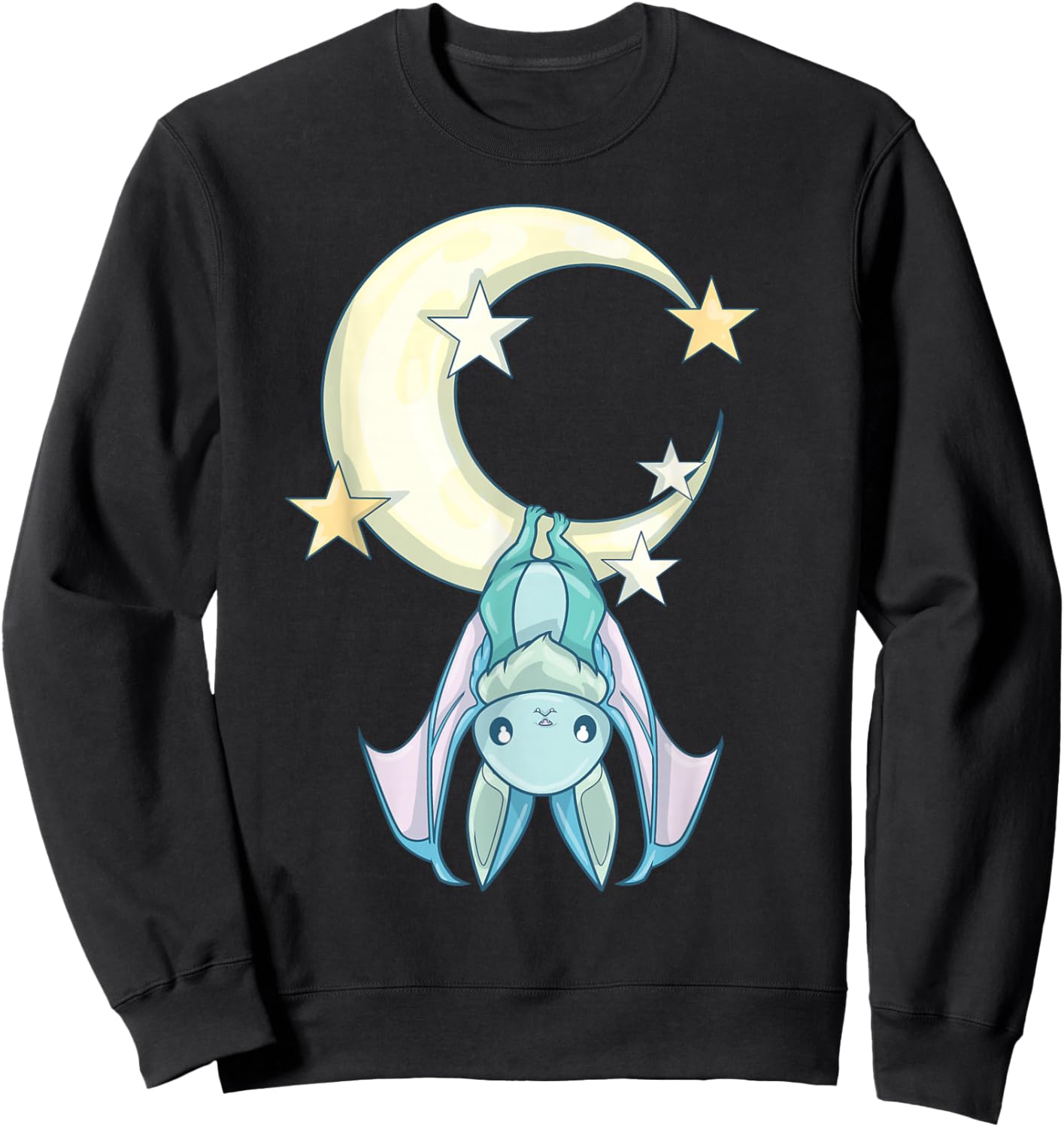 Nu Goth Aesthetic, Pastel Goth Bat Moon, Witchy Bat Sweatshirt - Sweatshirt | Black