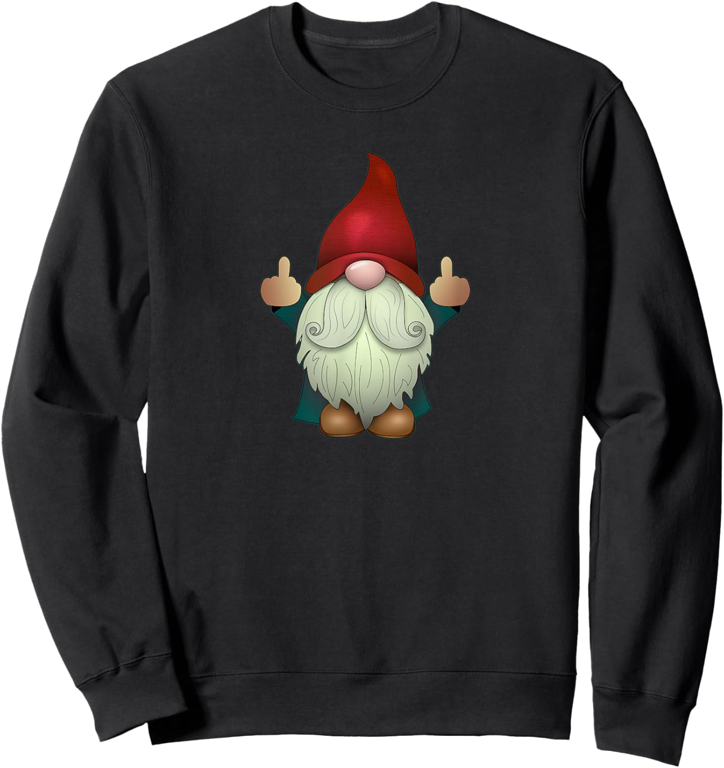 Sarcastic Middle Finger (Men & Women) Funny Garden Gnome Sweatshirt - Sweatshirt | Black