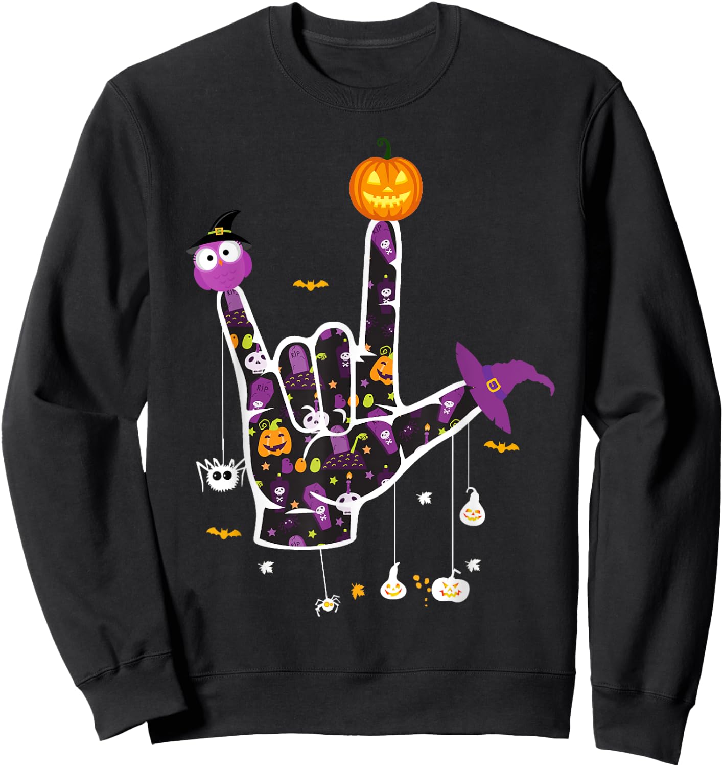 I Love You ASL Halloween Sign Language Halloween Gifts Sweatshirt - Sweatshirt | Black