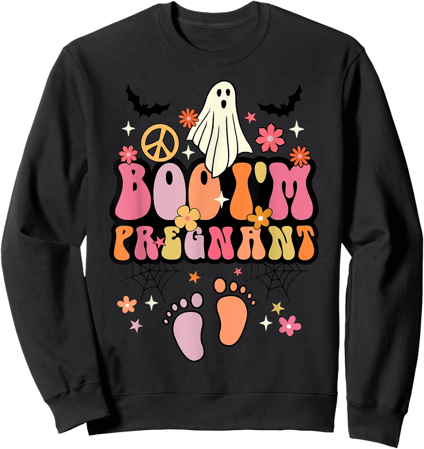 Boo I'm Pregnant Halloween Groovy Ghost Pregnancy Ghost Baby Sweatshirt - Sweatshirt | Black