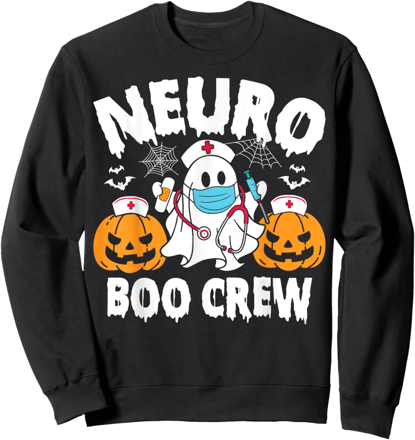 Neuro Nurse Boo Crew Retro Halloween Neurology Nurse Sweatshirt - Sweatshirt | Black