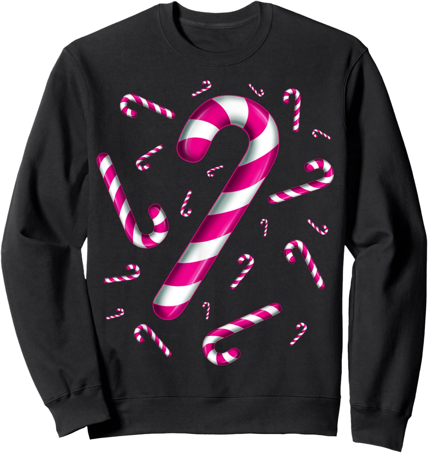 Candy Cane Christmas Crew Santa Pink Kids Girls Sweatshirt - Sweatshirt | Black
