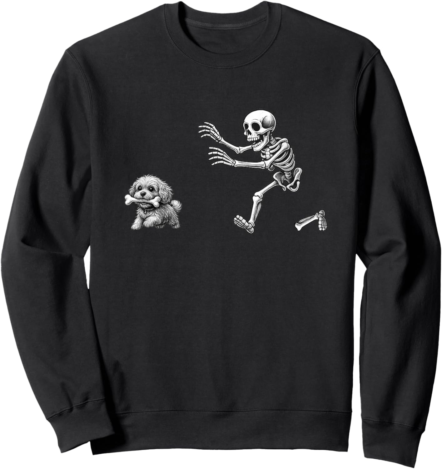 Funny Skeleton Chasing Cavapoo Dog Halloween Dogs Lover Sweatshirt - Sweatshirt | Black