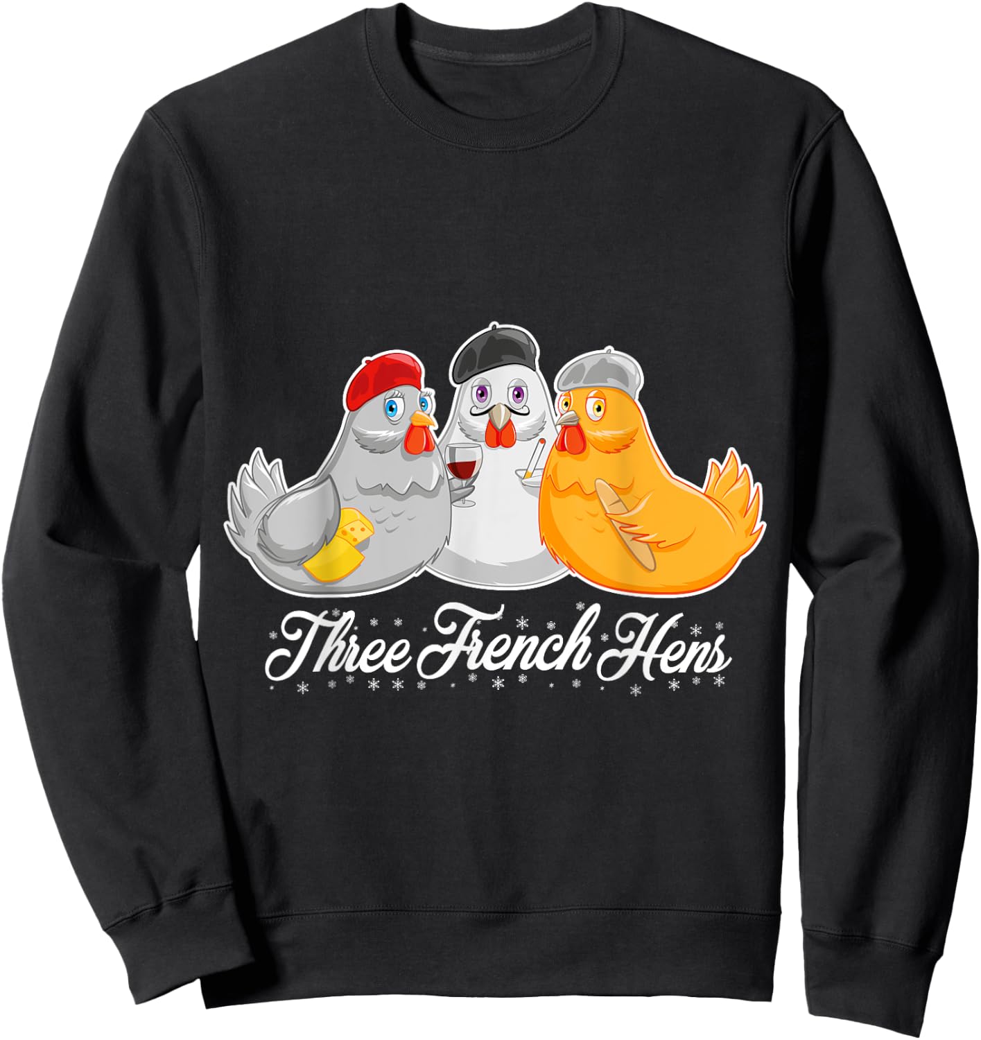 Three French Hens 12 Days Christmas Song Funny Sweatshirt - Sweatshirt | Black