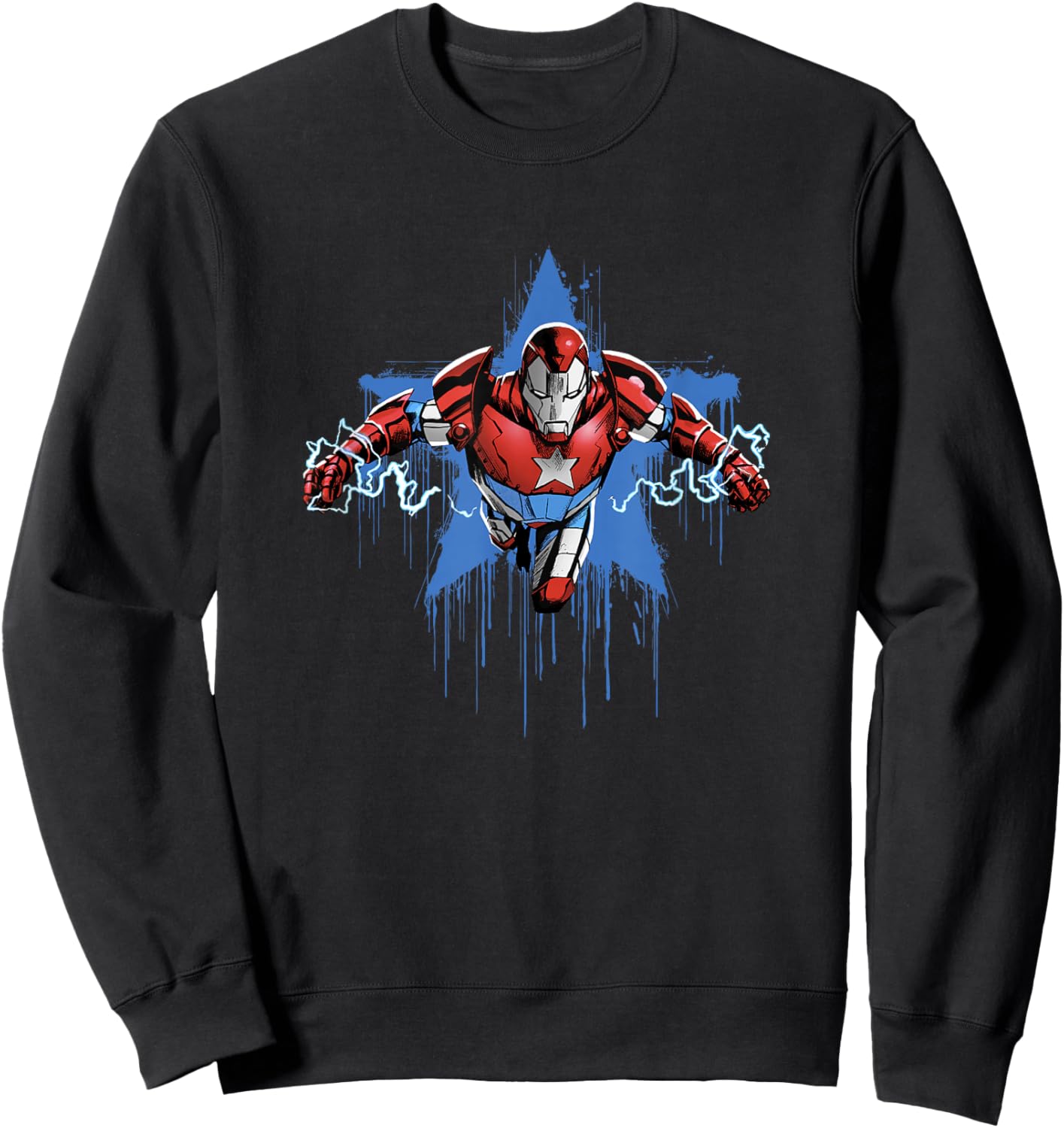 Marvel Comics Retro Classic Iron Patriot Dripping Star Logo Sweatshirt - Sweatshirt | Black