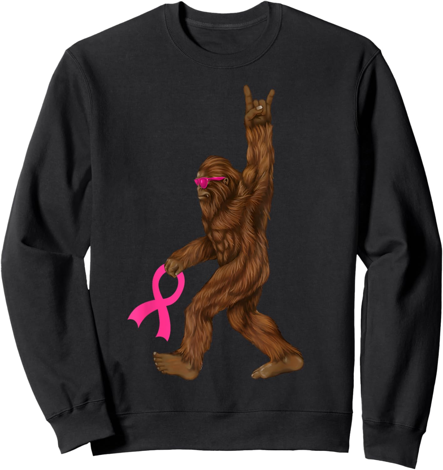Bigfoot Breast Cancer Funny Sasquatch Pink Ribbon Sweatshirt - Sweatshirt | Black