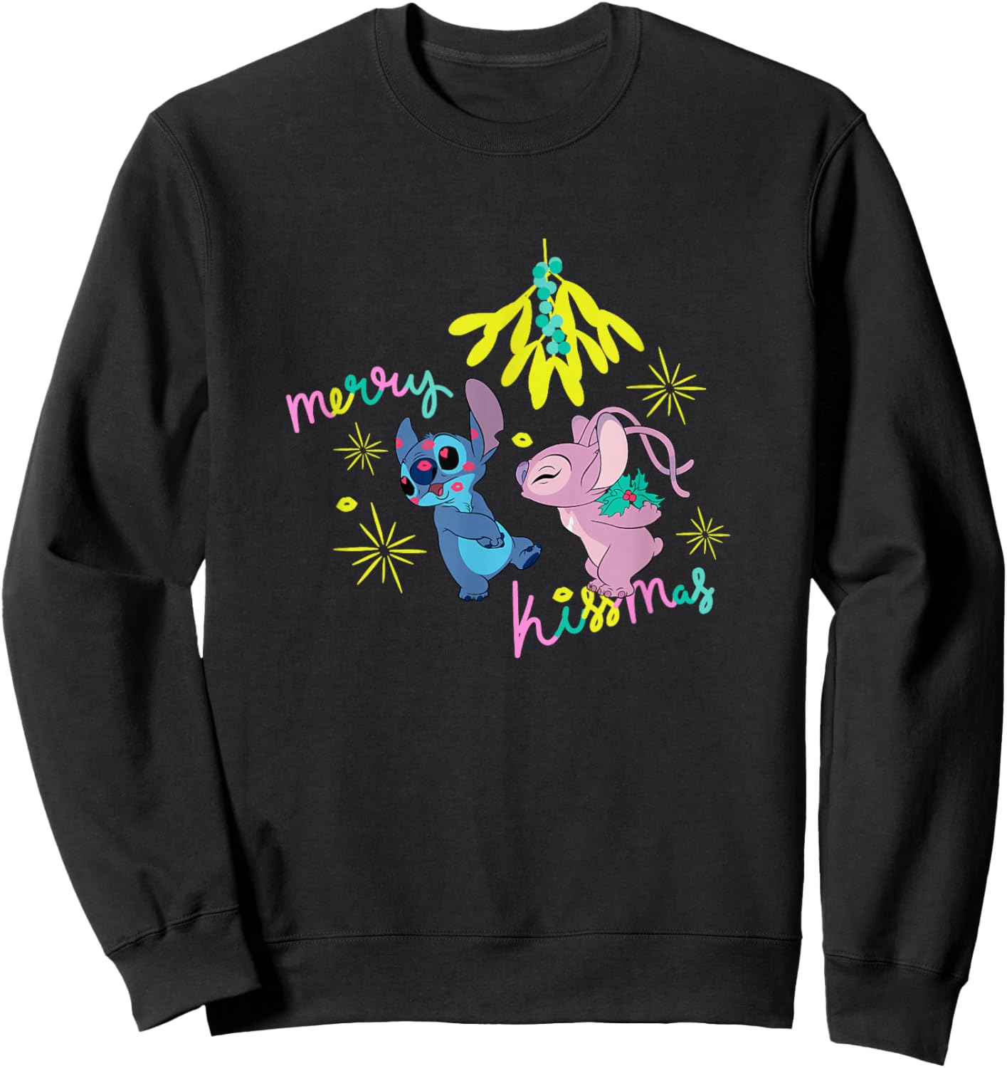 Disney Lilo & Stitch Christmas Stitch & Angel Merry Kissmas Sweatshirt - Sweatshirt | Black