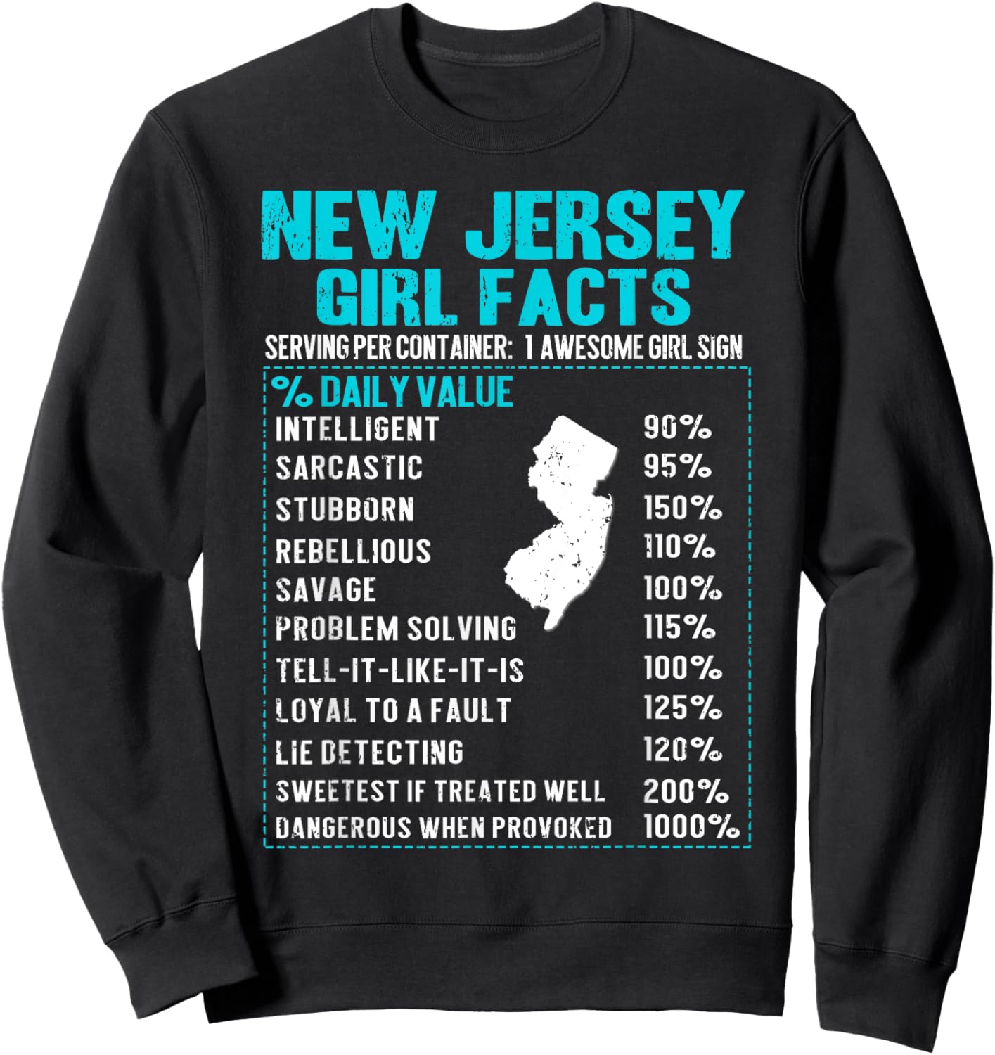 New Jersey Girl Facts Funny Birthday Gift Born in New Jersey Sweatshirt - Sweatshirt | Black