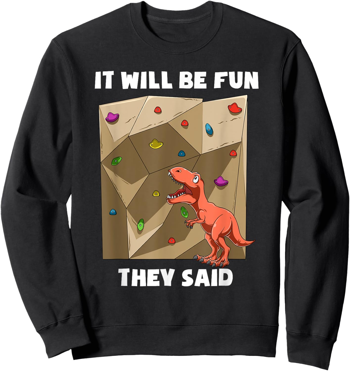 It Will Be Fun T Rex - Bouldering and Rock Climbing Gift Sweatshirt - Sweatshirt | Black