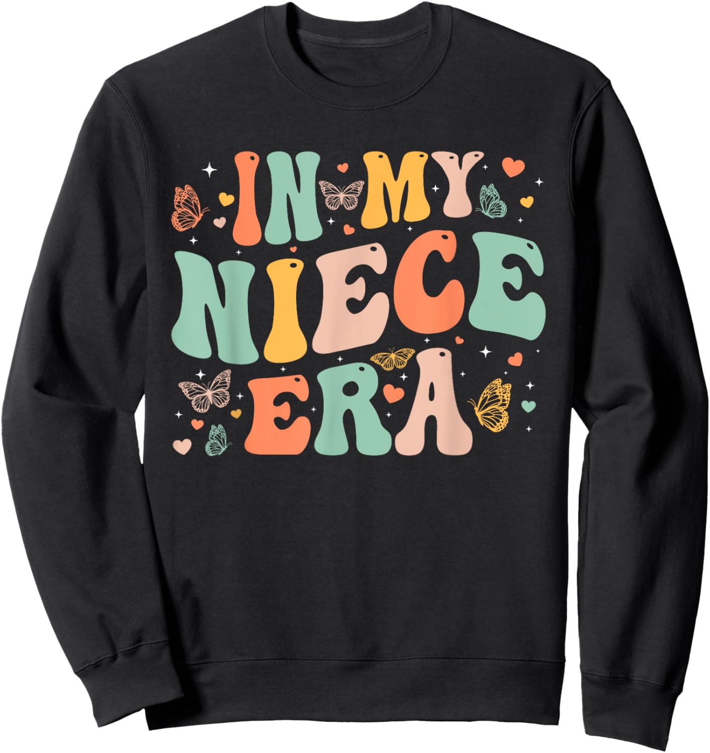 Retro Groovy In My Niece Era Mother's Day Kids Girls Sweatshirt - Sweatshirt | Black