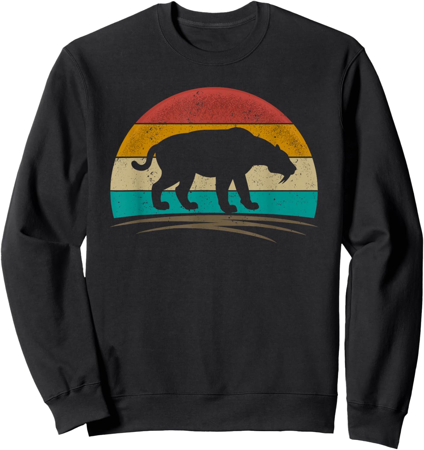 Retro Smilodon Shirt Sabertooth Tiger Animal Paleontology Sweatshirt - Sweatshirt | Black