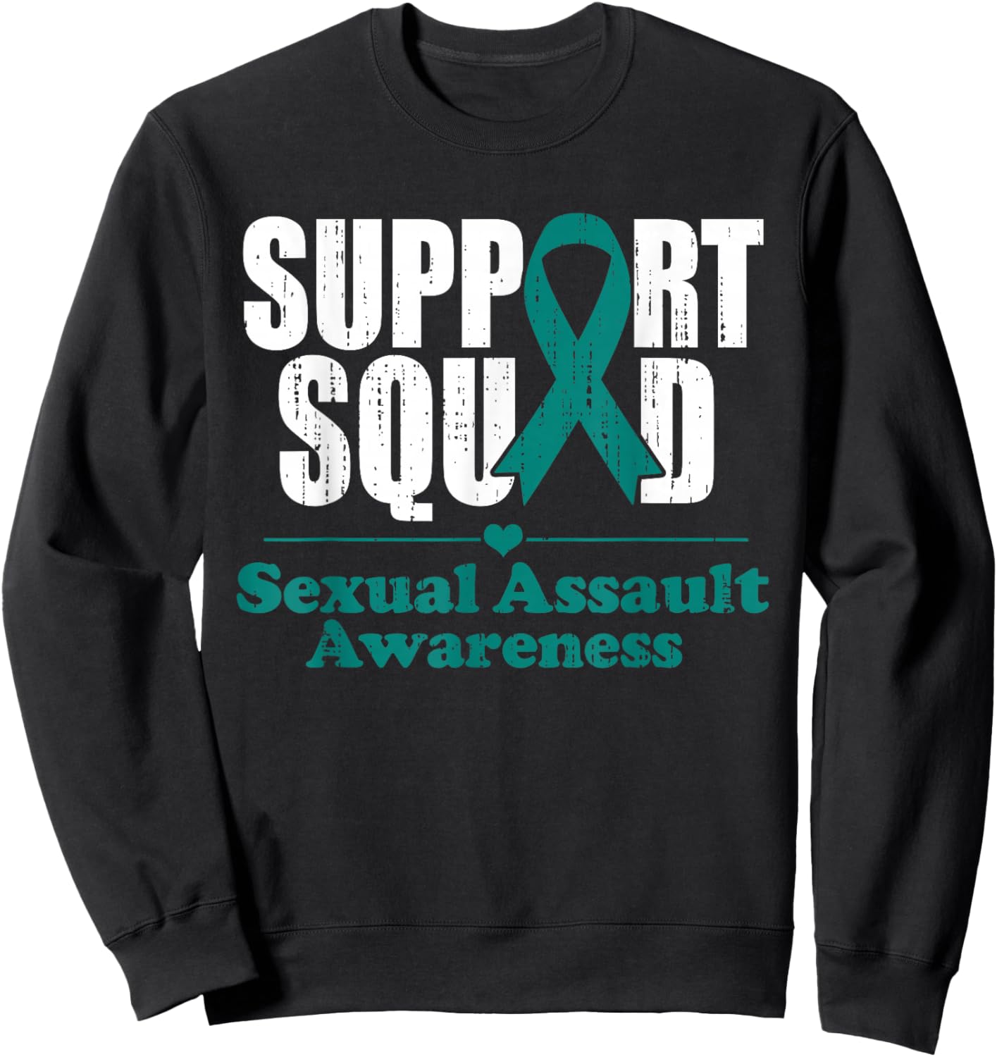 Support Squad Sexual Assault Awareness Month Teal Ribbon Sweatshirt - Sweatshirt | Black