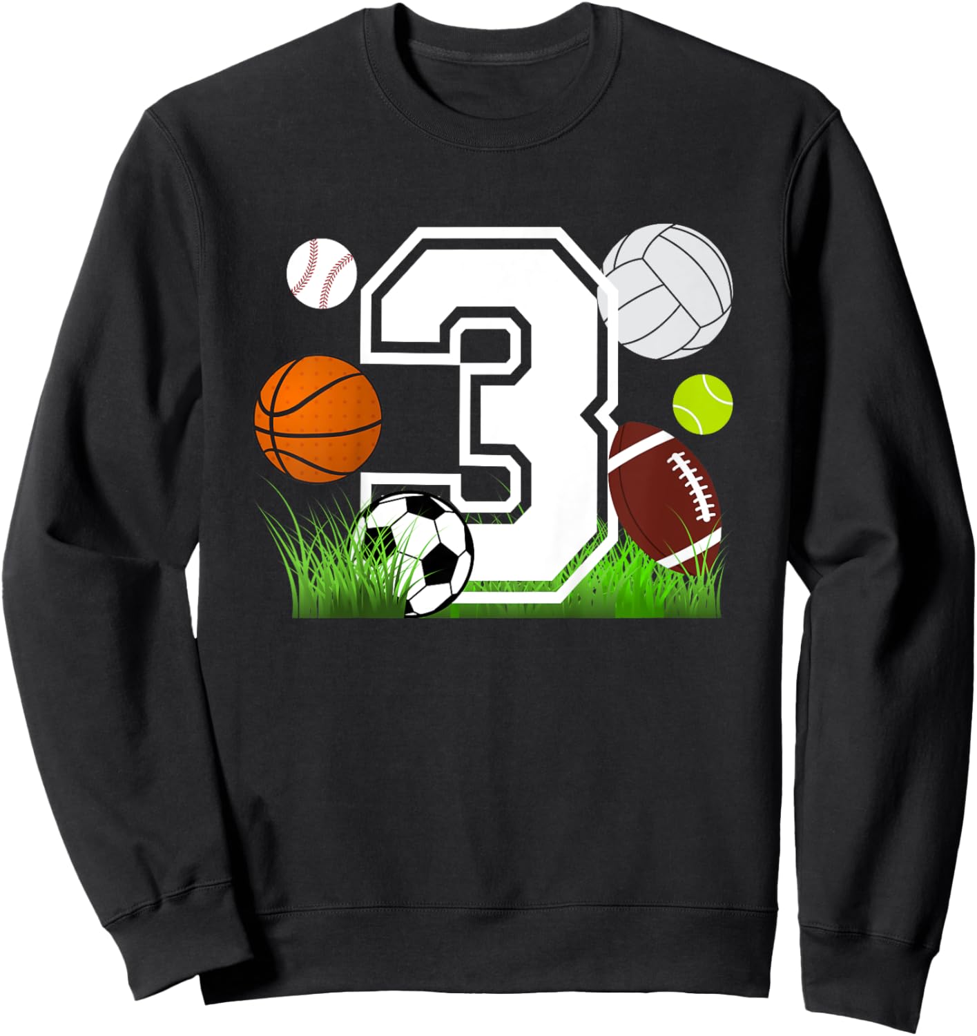 Kids 3rd Birthday Sports Birthday Theme Three Year Old Boy Sweatshirt - Sweatshirt | Black