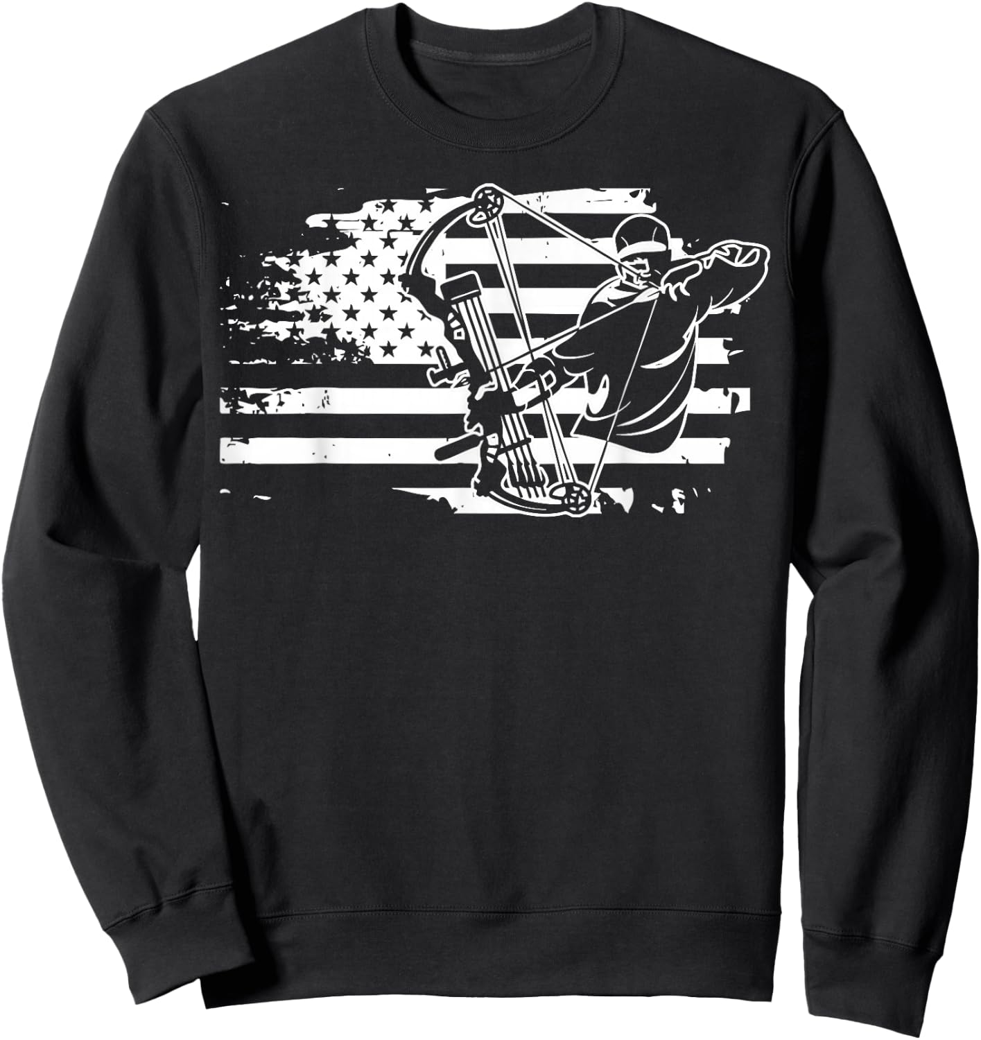 Compound Bow Hunting Equipment Retro American Flag He Sweatshirt - Sweatshirt | Black