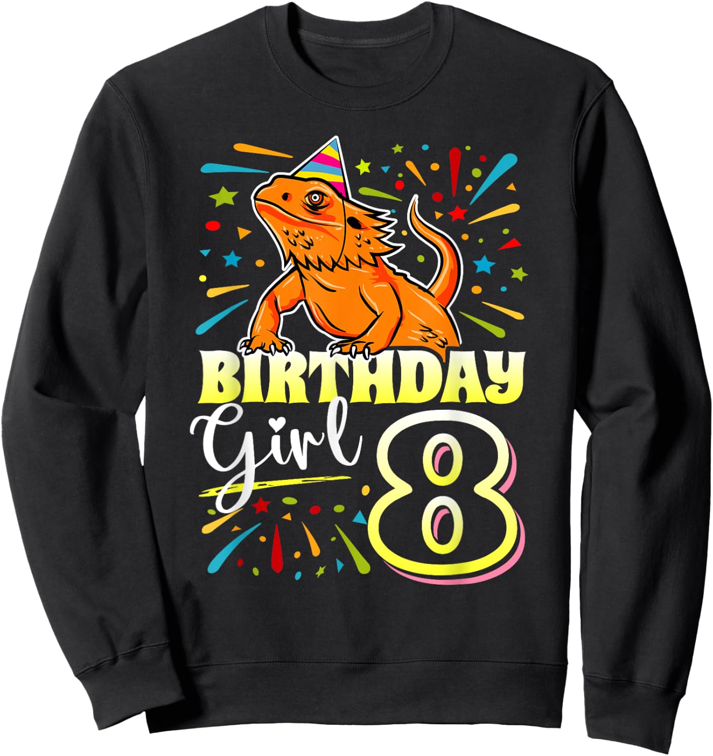 Bearded Dragon Lizard Kids 8th Birthday - 8 Year Old Girl Sweatshirt - Sweatshirt | Black