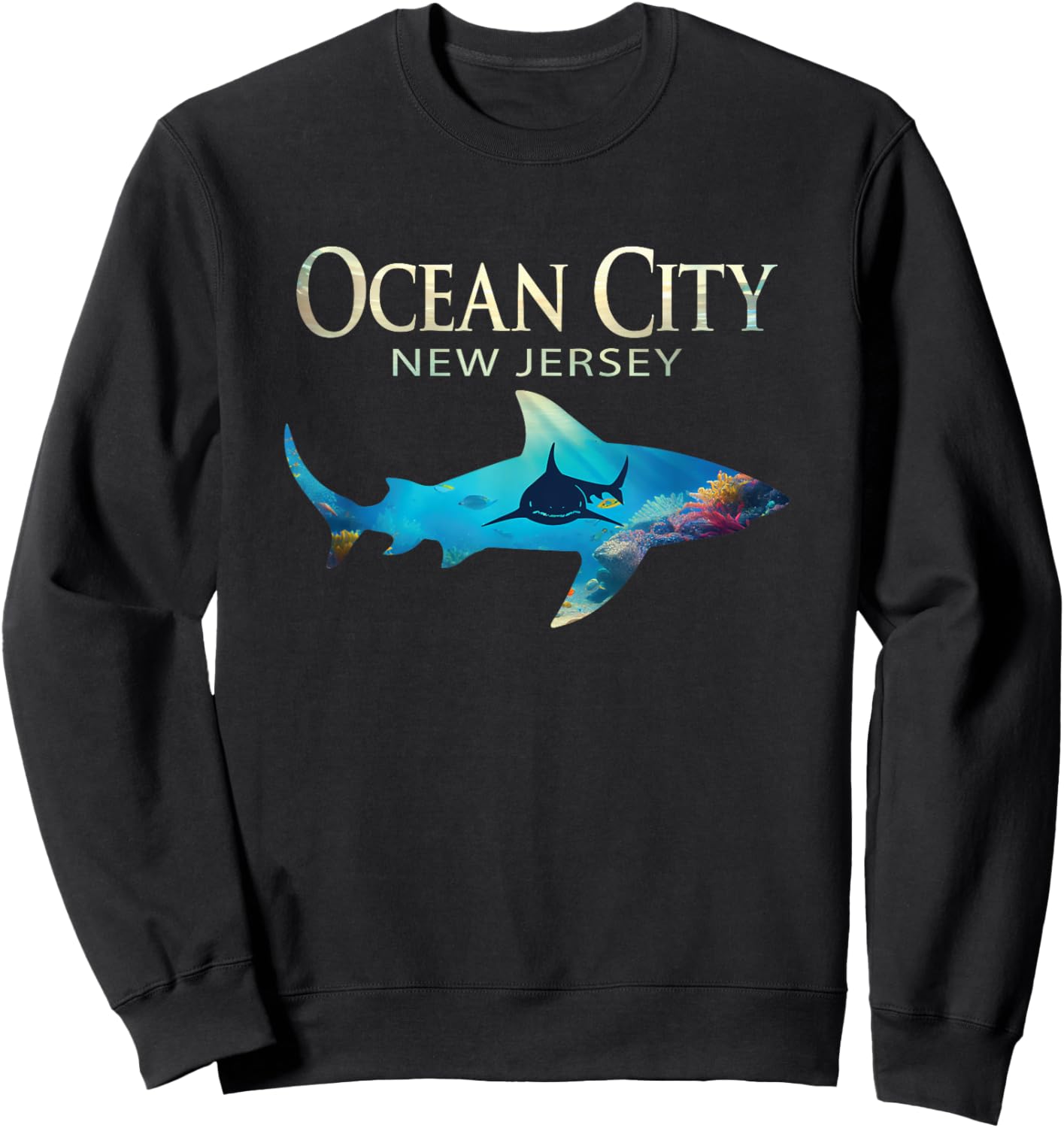 Ocean City Retro Ocean City NJ Shark Sweatshirt - Sweatshirt | Black