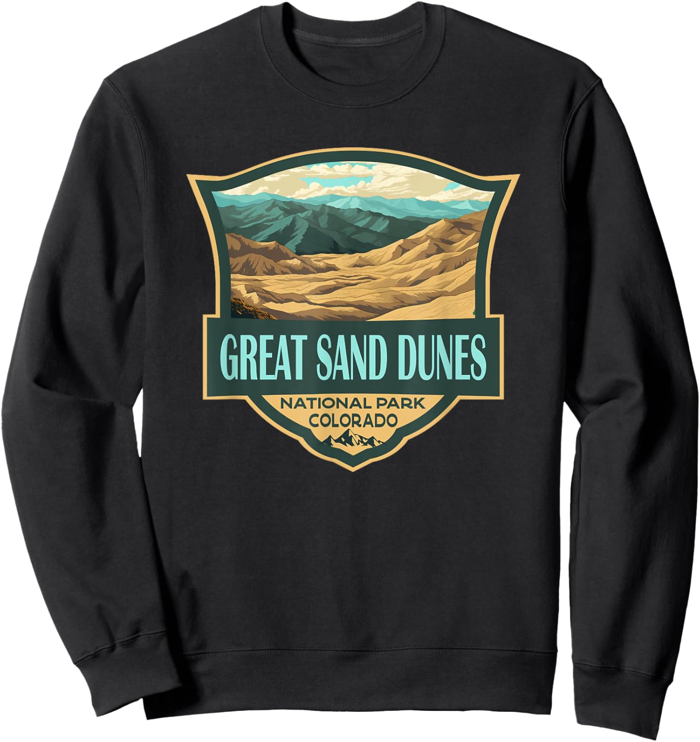 Great Sand Dunes National Park Illustration Retro Badge Sweatshirt - Sweatshirt | Black