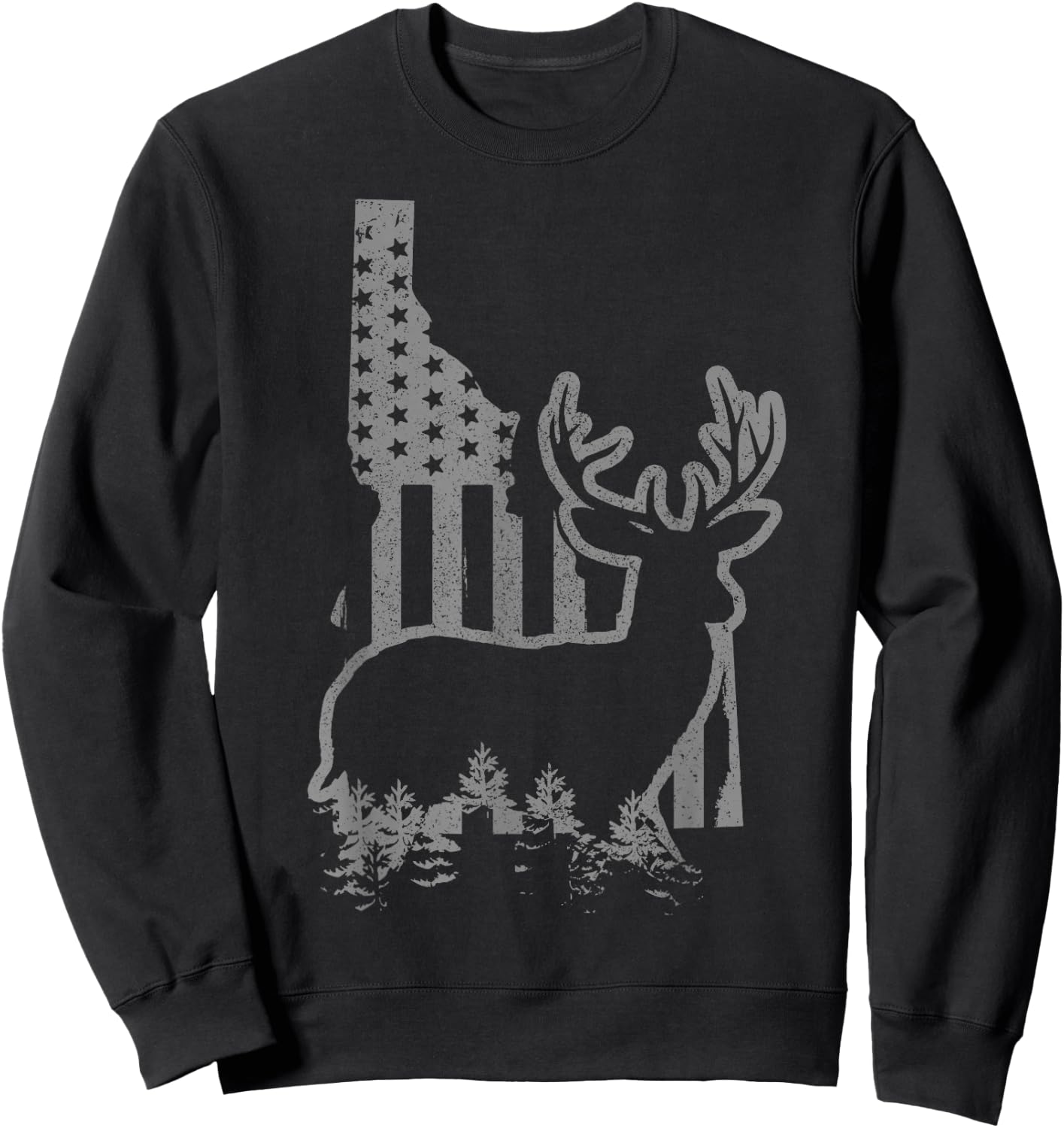 Idaho Elk Hunting State Map US Flag Patriotic Hunter Women Men Sweatshirt - Sweatshirt | Black