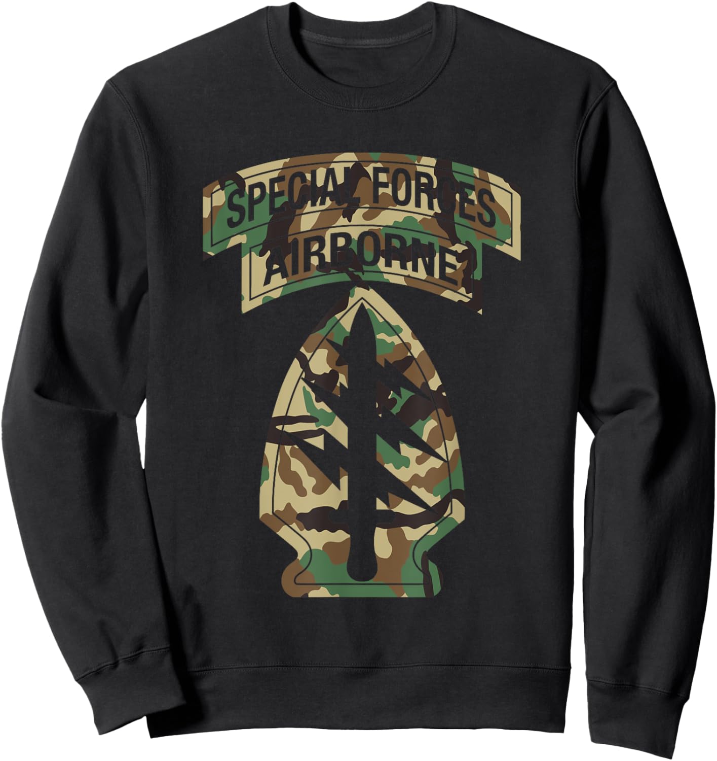 US Special Forces - SF Green Beret Patch & Tab BDU Camo Sweatshirt - Sweatshirt | Black