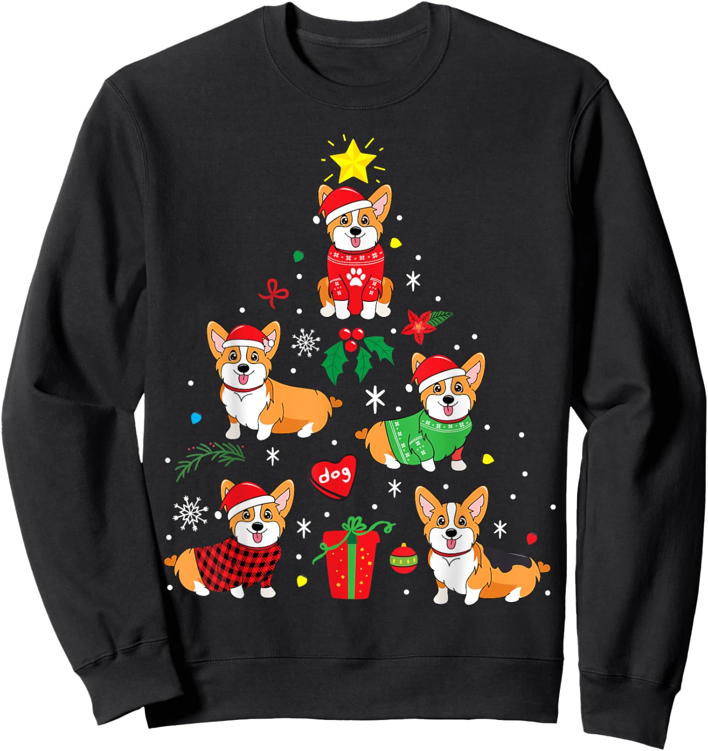 Corgi Christmas Dog Tree Funny Gift Christmas Gift Men Women Kids Sweatshirt - Sweatshirt | Black
