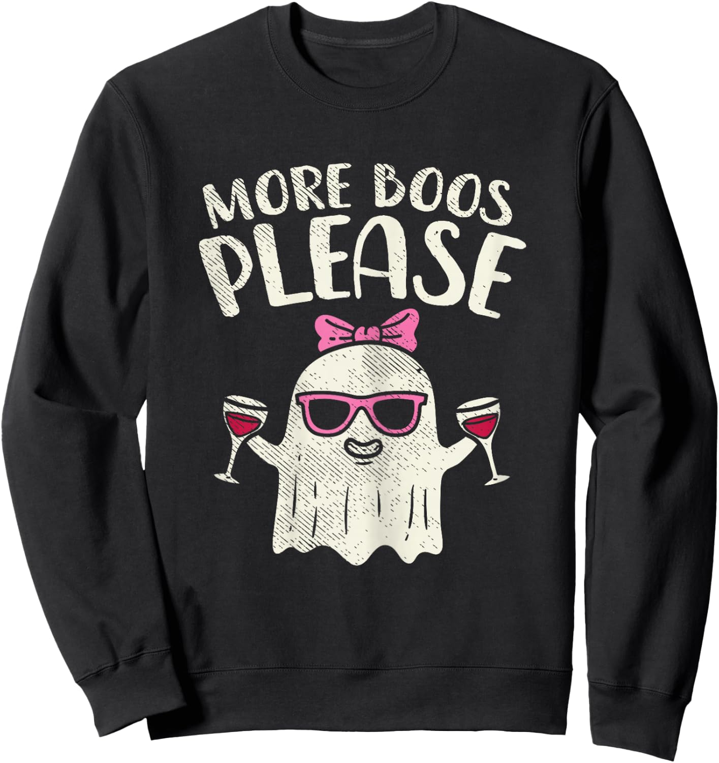 More Boos Please Wine Ghost Halloween Drinking Women Gift Sweatshirt - Sweatshirt | Black