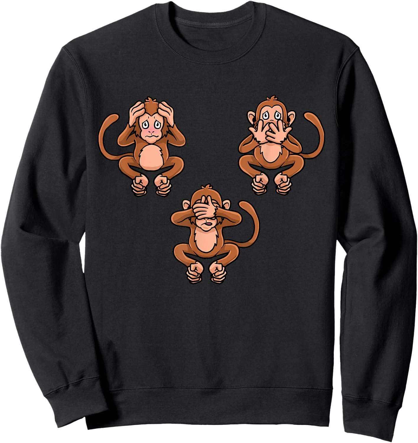 Speak Hear & See No Evil Three Monkies Wise Monkey Sweatshirt - Sweatshirt | Black