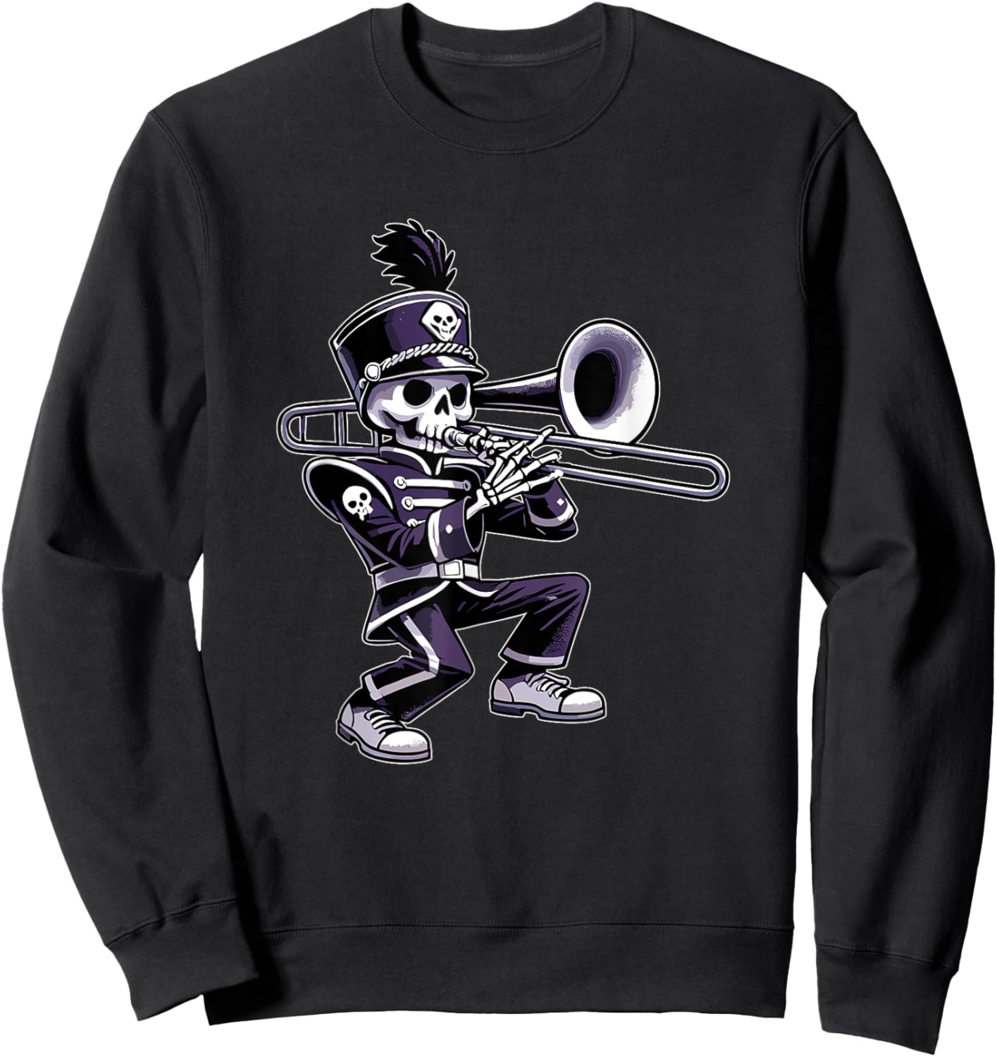 Halloween Skeleton School Marching Band Trombone Player Sweatshirt - Sweatshirt | Black