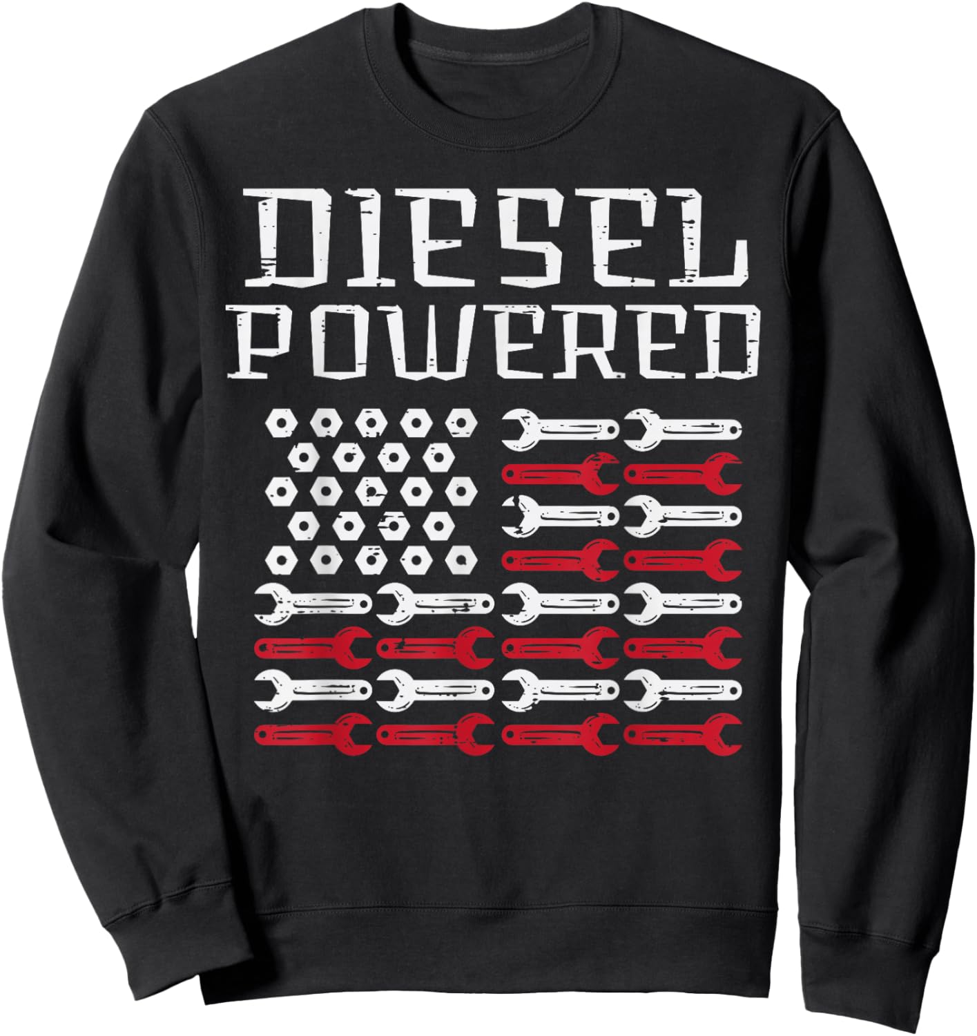 Diesel Powered US Flag Auto Mechanic Patriot Men Women Kids Sweatshirt - Sweatshirt | Black