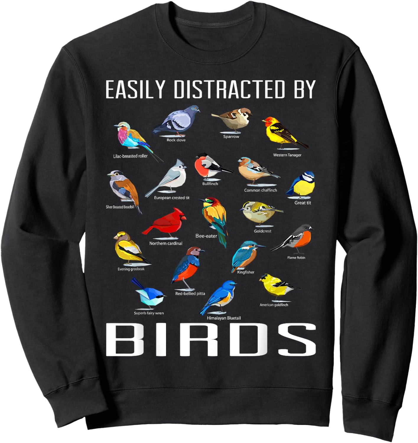 Funny Bird Gifts For Birding Lovers Easily Distracted By Birds / Birdwatching Lover Birdwatcher Black Short Sleeve Sweatshirt - Sweatshirt | Black